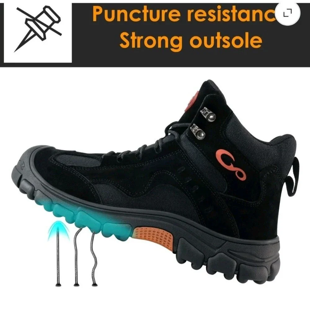 Ecetana Steel Toe Work Boots for Men Safety Industrial Construction Shoes
